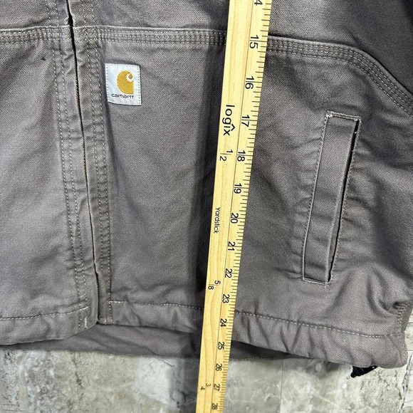 Carhartt duck canvas sherpa lined hooded utility coat women's Large Grey - Picture 4 of 8